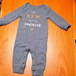 Carter's. 9 months, 1 piece, snap bottom. Gray with gold and white.